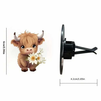 2-Pack Highland Cow Car Air Fresheners Cute Acrylic Vent Clips with Floral Accents