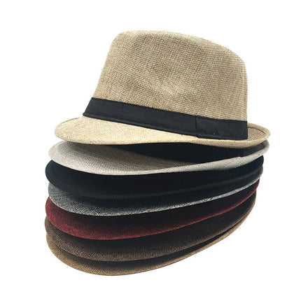 Men's Fedora Hat Trilby Summer Beach Sun Straw Hats Men Womens Panama Cap Brim