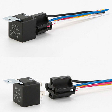 5PCS/Set 24V 40 Amp Car SPDT Automotive Relay DC 4 Pin 5 Wires W/ Harness Socket