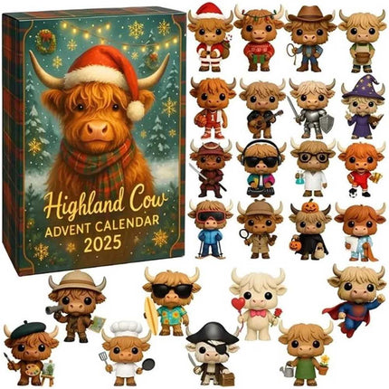 2025 2D Highland Cow Advent Calendar – 24-Day Surprise Box, Christmas Decoration
