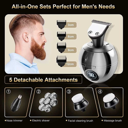Men’s 7-Head Electric Razor: Multi-Functional Bald Skull, Beard & Hair Trimmer