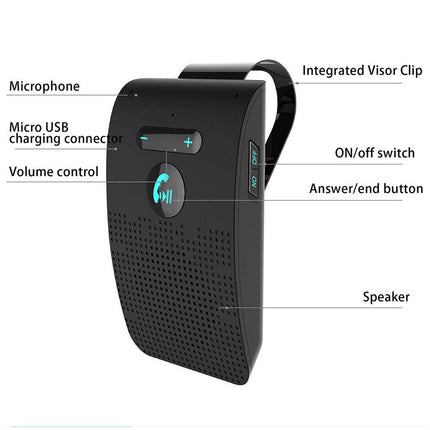 Wireless Car Bluetooth4.2 Handsfree Car Kit Speaker Phone Sun Visor Clip Black