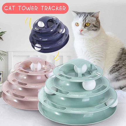 Funny Cat Toy Plastic Tower Interactive Track Ball Playing Game 3Levels Pet Toys