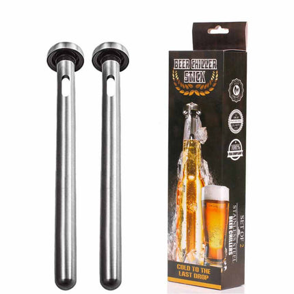 2x 18/8 Beer Chiller Cooler Bottle Chill Sticks Pourer Stainless Steel