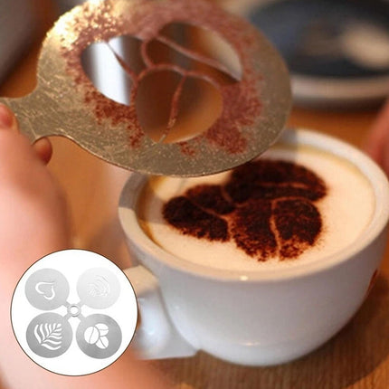 4 Stainless Steel Coffee Stencil Templates (for Cappuccino & Latte) – Compatible with Coffee Dusters