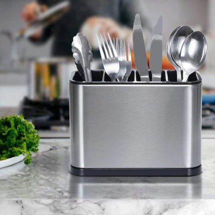 Kitchen Cutlery Organizer Storage Rack for Spoons, Forks & Chopsticks with Drainer