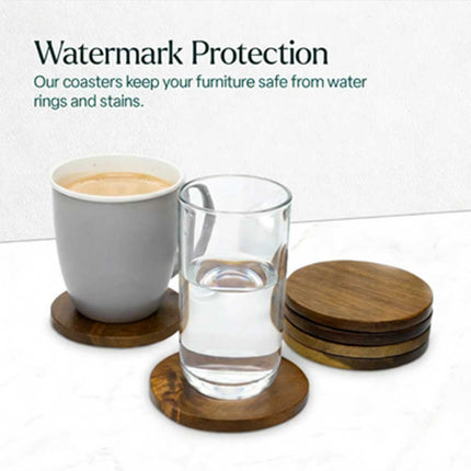 Round Coasters Set of 6 Acacia Wood for Drinks, Coffee & Tea Ideal for Home and Dining Use