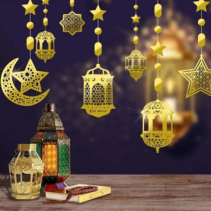 8 Pcs Eid Mubarak Hanging Pendant Ramadan Islamic Muslim Party Decoration Streamer Banner