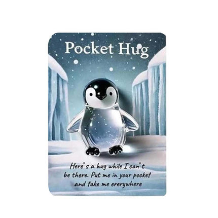 Pocket Crystal Turtle & Penguin Hug Keepsake Card Heartwarming Gift for Friends & Loved Ones