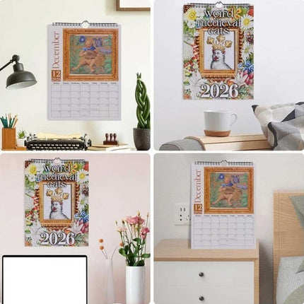 Weird Medieval Cats 2026 Wall Calendar - Monthly Planner with Whimsical Art, Perfect Gag