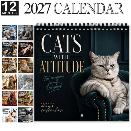 Cats With Attitude 2027 Wall Calendar, Funny Sassy Cat Art Calendar, Perfect Gift for Cat Lovers
