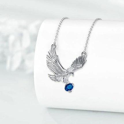 European-Style Flying Eagle Pendant Necklace – Blue Accent Silver-Plated Jewelry Chain