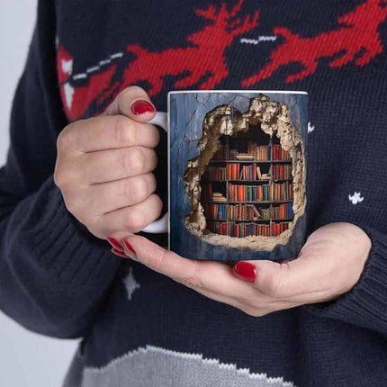 3D Bookshelf Mug-Library Book Shelf Mugs, Book Lover Ceramic Mug Xmas Gift