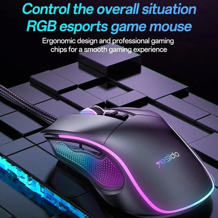 Wired RGB Gaming Mouse, 7200 DPI Optical Sensor, 6 Programmable Buttons, for PC & Laptop