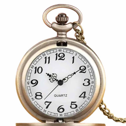 Dragon and phoenix Vintage Quartz Bronze Pocket Watch with Chain