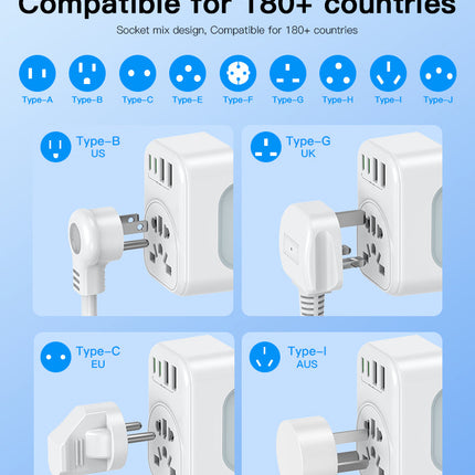 SAA Certified Australia Inbound Adapter: Compatible with US UK HK Japan EU Plugs