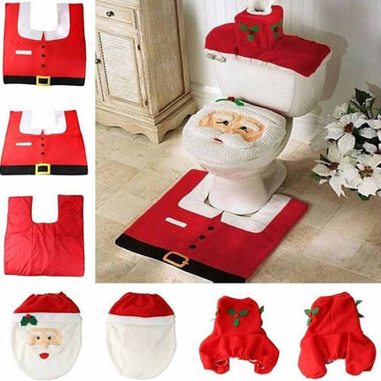 3PCS/set Christmas Decoration Santa Toilet Seat Cover Paper Rug Bathroom