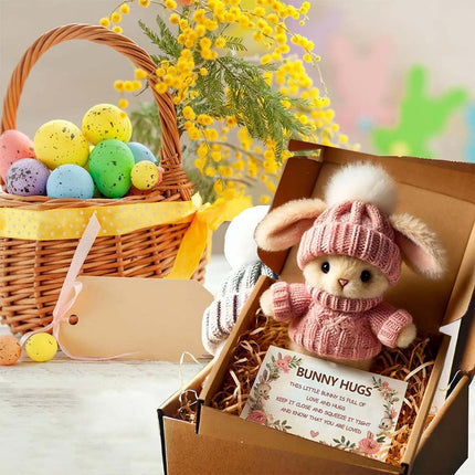 Cute Pink Mini Bunny Easter Gift Card with Mini Rabbit in Box