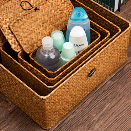 Hand-Woven Storage Basket Natural Rattan Basket Cabinet Sundries Organizer Home