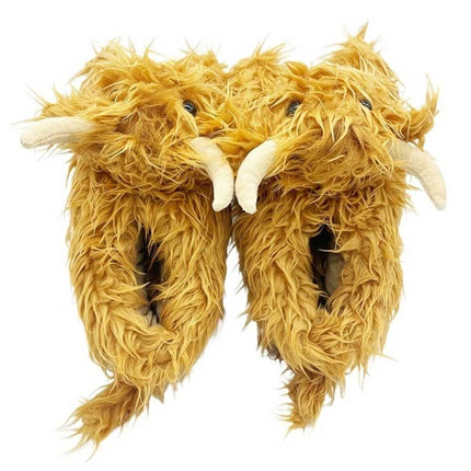 Highland Cow Slippers – Novelty Fluffy Plush Warm Animal Slippers (Adult & Kid Sizes)