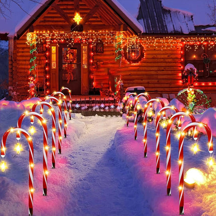 5IN1 Christmas Red LED Cane Lights Solar-Powered Outdoor Candy Path Garden Decoration