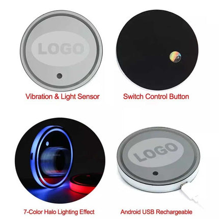2Pcs RGB LED Car Cup Holder Light Mats Universal Interior Drink Coaster Lights