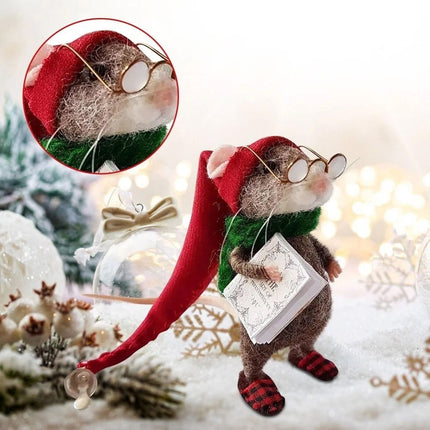 Handmade Needle Felted Mouse Doll - Finished Christmas Decoration, Cute Festive Mouse Ornament for Holiday Home Decor