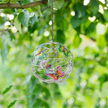 Hanging Butterfly Pendant Solar Power Light Mesh Orb Outdoor Yard Garden Decor