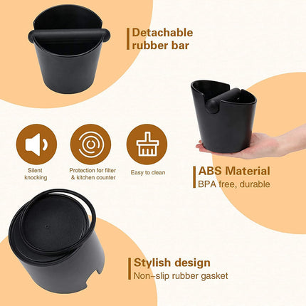 Coffee Waste Container Espresso Grinds Knock Box Tamper Tube Bin Black Bucket