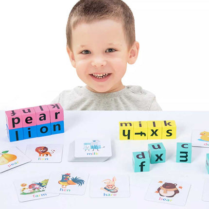 16Bricks Wooden Crossword Puzzles Montessori English Words Spelling Game Educational Toys