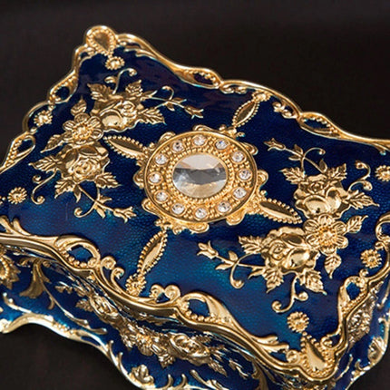 Retro Alloy Jewellery Trinket Box, Ring Necklace Storage Organiser, Blue Craft Decor