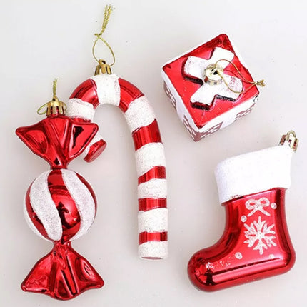 4Pcs Christmas Large Red & White Candy Hanging Pendant Ornaments Xmas Tree Decor