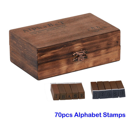 70pcs Wooden Box Rubber Stamps Letter Number Alphabet Antique Vintage Kit