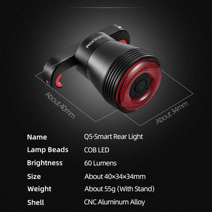 ROCKBROS Bicycle Smart Auto Brake Sensing LED Taillight Cycling IPx6 Waterproof