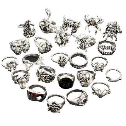 24 Pcs Gothic Skeleton Stackable Ring Set, Punk Grunge Unisex Street‑Style Jewellery Gift