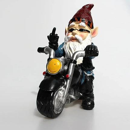Naughty Gnome Riding Motorcycle Statue Funny Resin Crafts Home Garden Decoration