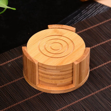 Set of 6 Round Bamboo Coasters with Storage Holder – 11.5cm Cup Mats for Tea & Coffee