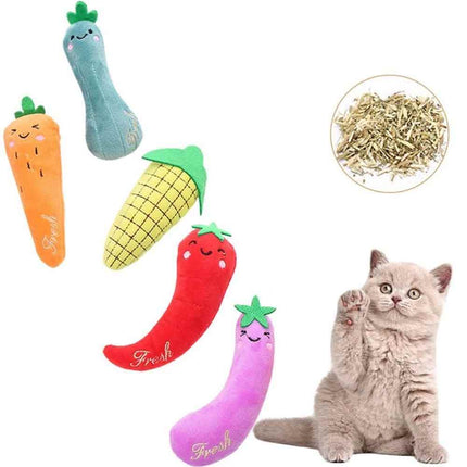 5Pcs Catnip Cat Toys Soft Plush Teeth Grinding Interactive Sound Play Toys