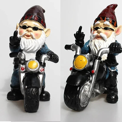 Naughty Gnome Riding Motorcycle Statue Funny Resin Crafts Home Garden Decoration