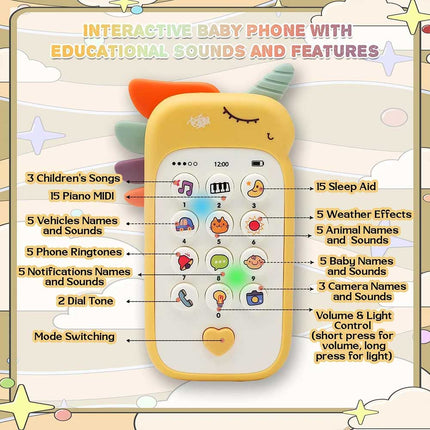 Baby Educational Unicorn Phone Toy Set Lights Music Animal Sounds Dual Language Toddlers