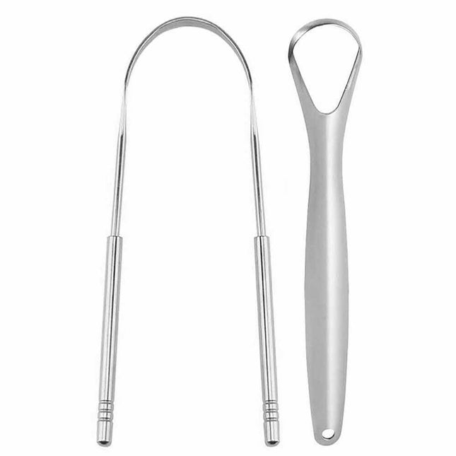 2PCS Kit Stainless Steel Tongue Tounge Cleaner Scraper Dental Care Hygiene Oral Mouth