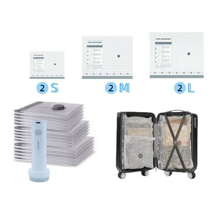 6x Cordless Travel Vacuum Bag Set, Rechargeable Pump Included, Space Saver Bags for Bedding and Clothing