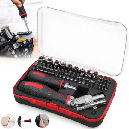61-Piece Screwdriver Bit & Socket Set: 1/4-Inch Hex & Torx Bits, Plus Right-Angle Ratchet