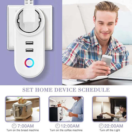 WiFi Smart Socket, Dual Plug Home Outlet Adaptor, Works with Alexa & Google Home