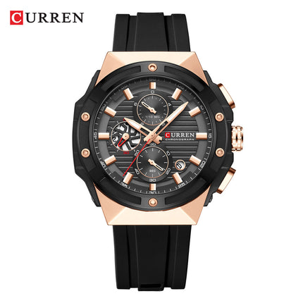 Men's Sports Quartz Wrist Watch with Calendar, Silicone Strap Casual Male Daily Watch