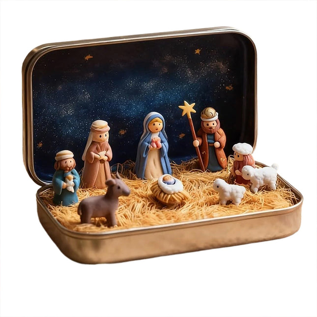 Portable Pocket Nativity Scene 3D High-Quality Mini Christmas Decor in Tin Box