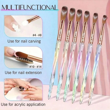 6Pcs/Set Acrylic Powder Brushes - Kolinsky Sable Brushes New Nail Art Brush Set