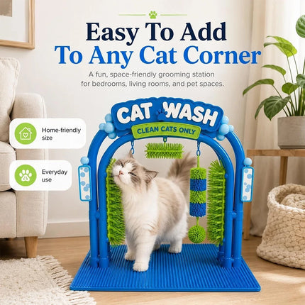 Cat Wash Grooming Station, Car‑Wash‑Style Cat Self‑Grooming Scratcher with Soft Massage Bristles for Indoor Cats
