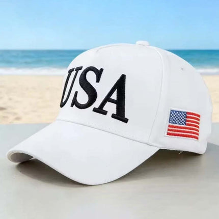 Adjustable USA Flag Baseball Cap 45-47 Embroidered Strapback Hat for Everyday Wear