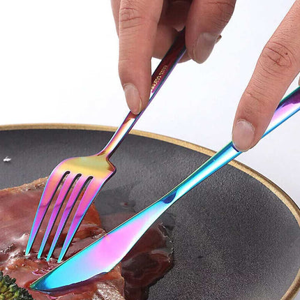 8PCS Portable Color Stainless Steel Tableware Dinnerware Travel Camping Cutlery Set
